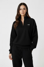 Load image into Gallery viewer, Women’s 1/4 zipper black jumper
